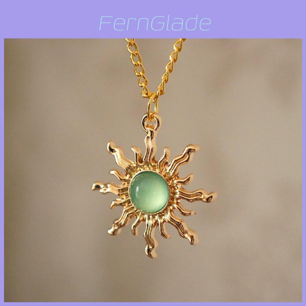 Gothic Gold And Light Green Sun Necklace And Earrings Set With Geometric Pendant For Party Wear