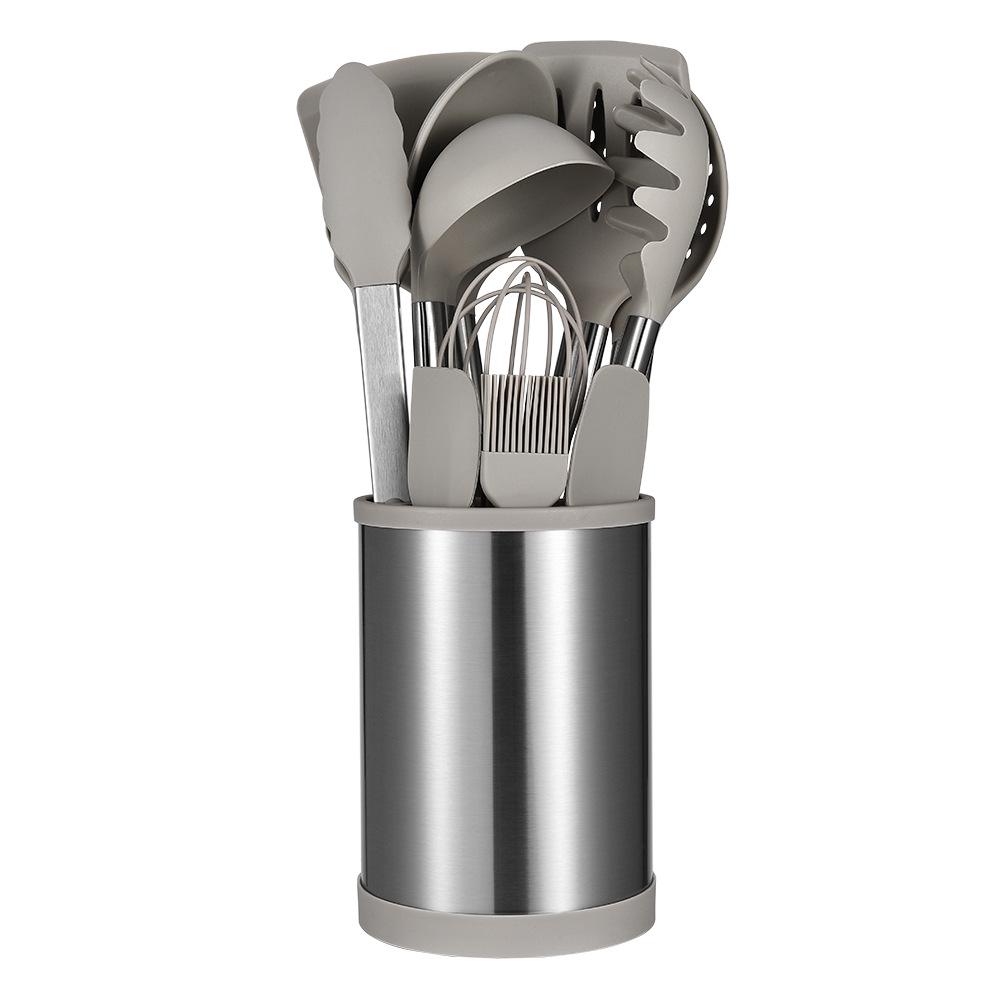 Drehbares Küchengeschirrset aus Silikon: Enthält Spatel, Suppenlöffel, sicheres Antihaft-Utensilien und Aufbewahrungseimer.