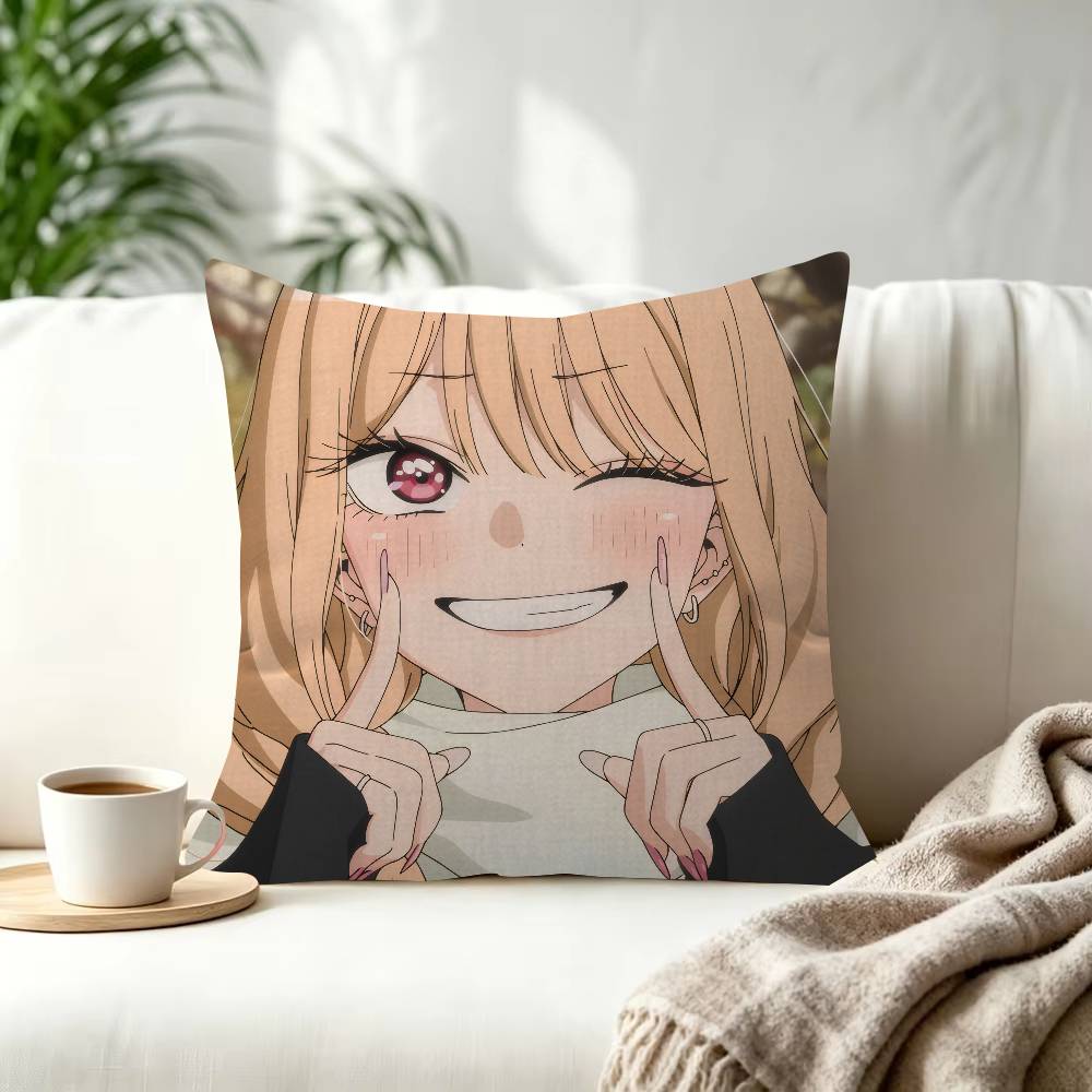 Kwaii Anime MMarin Kitagawa Decorative Polyester Throw Pillow Cover Square Suitable for Home Office Coffee Shop Decor