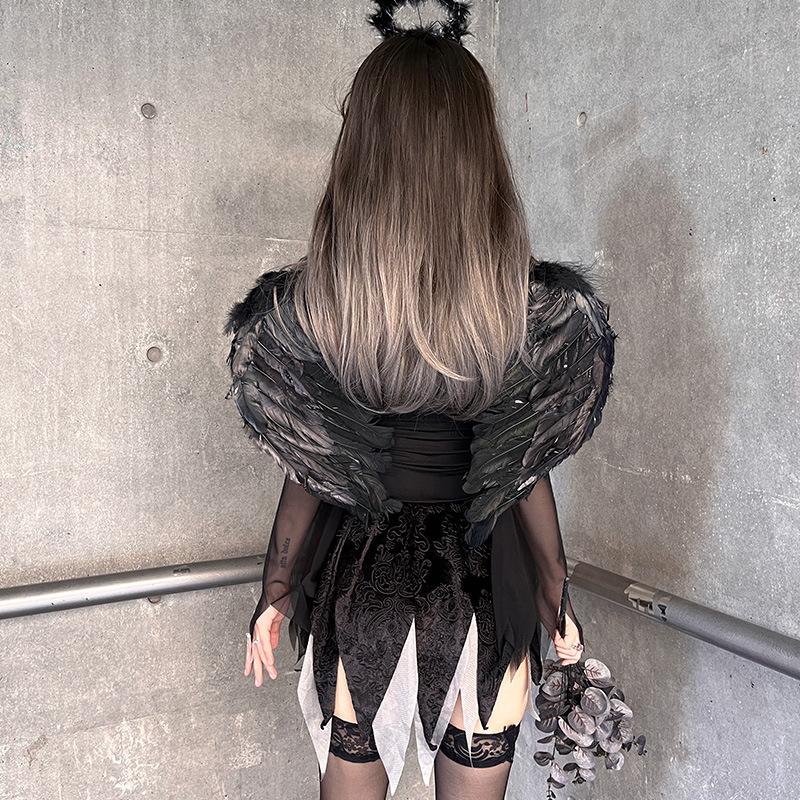Halloween costume: adult angel wings, devil costume, black cosplay Dark gothic stage performance costumes