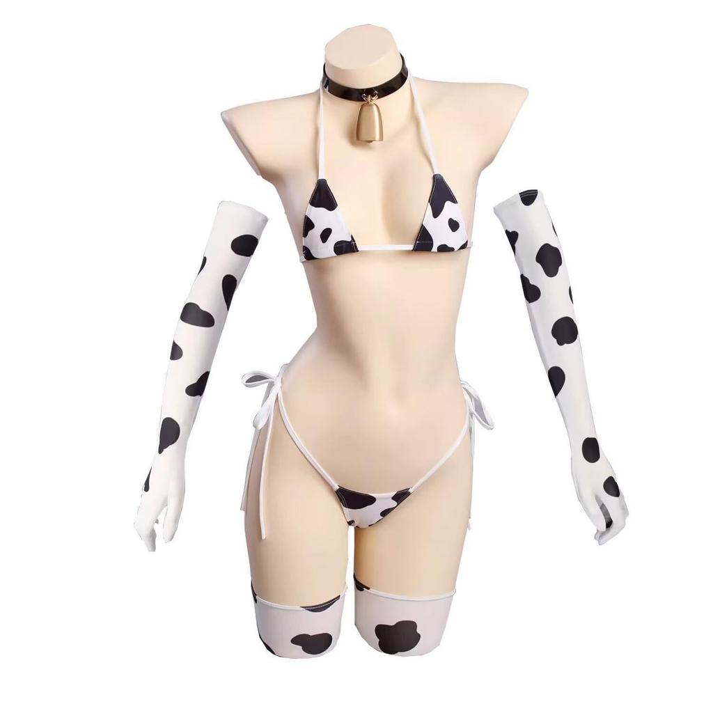 Pupubanbanya Lavender Dairy Cow Print Bikini Cosplay Costume, Christmas, Halloween, Mini Bikini, Super Sexy, Size L