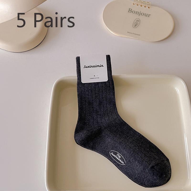 

5 пар женских весенне-осенних модных ворсовых носков с принтом в трубке, поглощающих пот 5 Pairs темно-серого