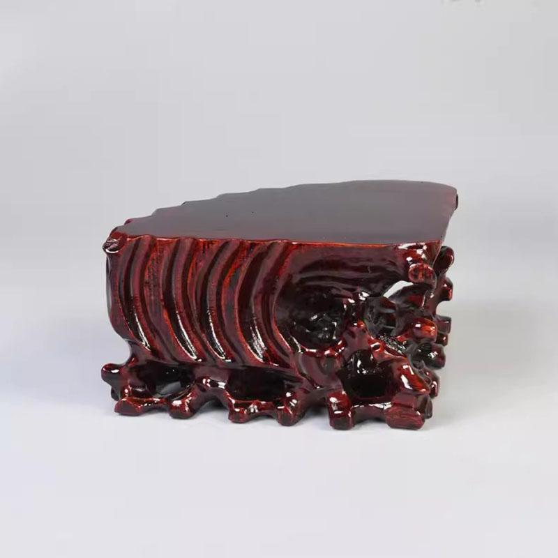 Fan-shaped Stone Base, Solid Wood Carving Ornament Base, Wooden Base for Home Decoration