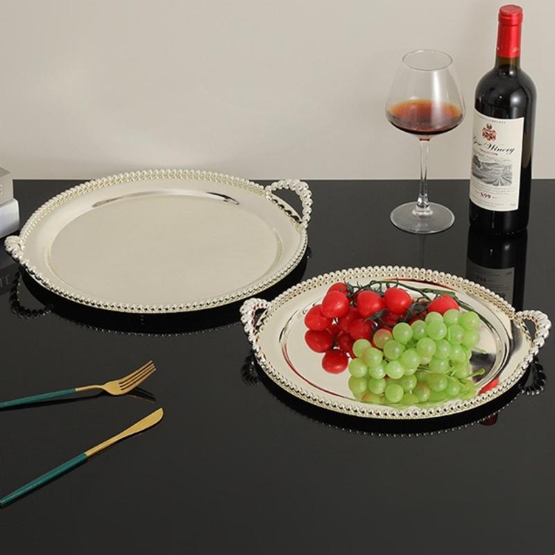 European Style Polishing Texture Circle Shape Tray,Silver Alloy Tea Disc Home Cheese Food Plate,Snack Disc Table Decoration