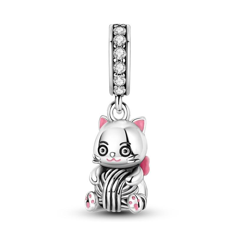 Lovely Cat Series Charms Beads Copper Love Heart Cats Dangle Fit Bracelet Necklace Diy Jewelry Gift Marking