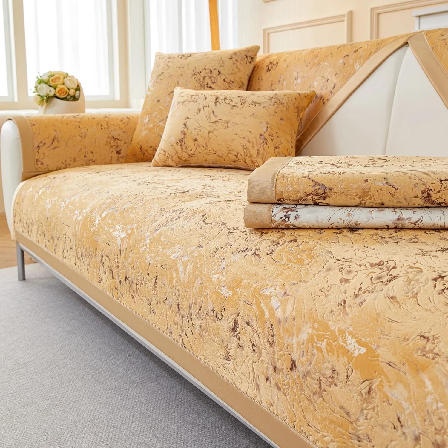 

Чехол для дивана с принтом Marble Lines из бархата для дивана в форме буквы L, чехлы для диванов, чехлы для диванов, противоскользящий чехол для гостиной на 4 сезона 70X70cm светло-желтого