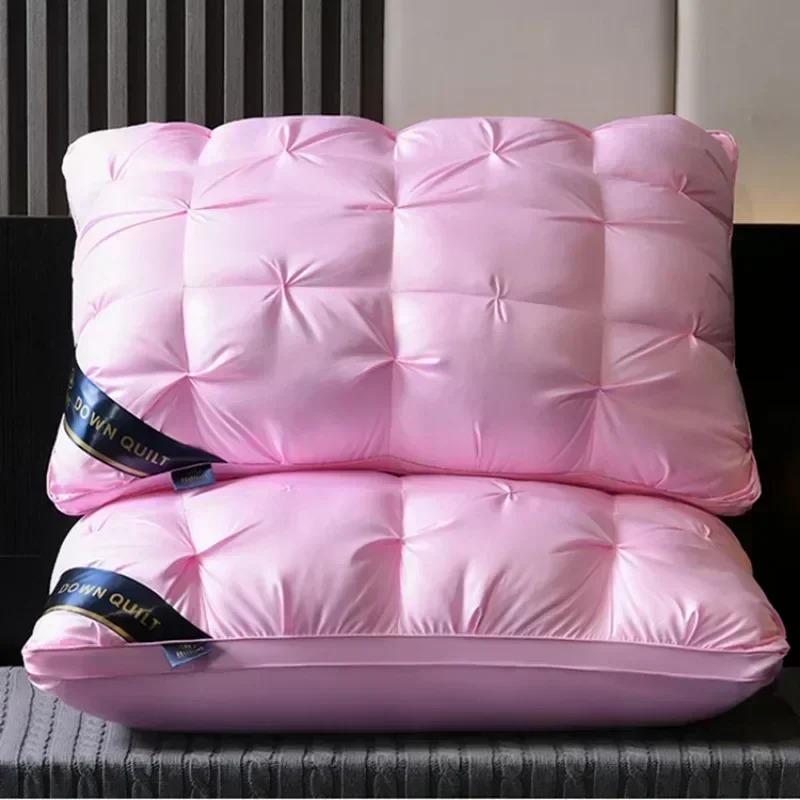 1PC Luxury White Goose Down Pillows Down-proof King Queen 100% Cotton Bedding 3D Style Rectangle Pillow for You Lover Gift