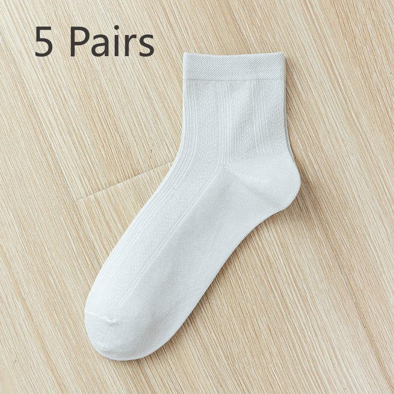 5 Pairs of Female Summer Thin Pure Cotton Anti Odor Antibacterial Breathable Solid Color Tube Socks