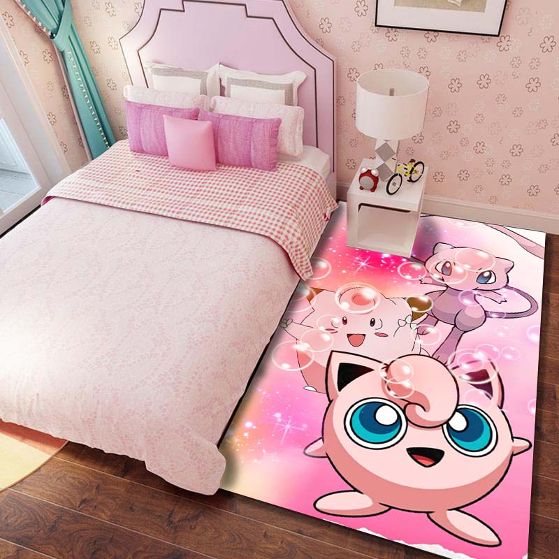 Pokémon print rug, cute Pikachu, Jigglypuff and Charmander cartoon decorative rug, home décor