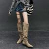 Knight Boots Women's 2025 Thick Heel Spring and Autumn Western Boots Medium Heel Tall Tube Thin Retro Thin Pleated Piled Boots