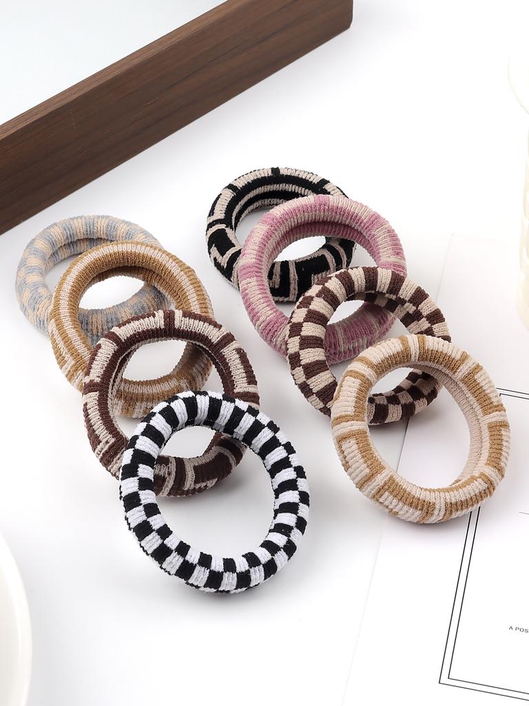 8pcs bold large towel print hair ring, high elasticity seam head rope ball head rubber band hair ornament