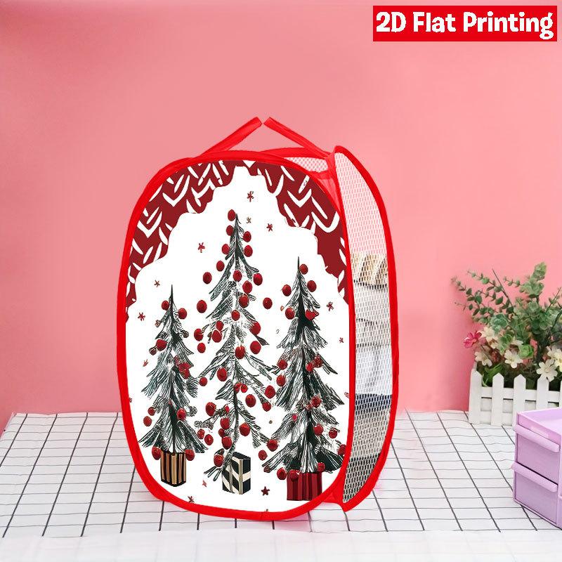1Pcs Christmas Red Black Plaid Snowman Pop-Up Laundry Hamper Expandable Mesh Hamper Basket for Room Bedroom Bathroom Organization Contemporary Storage