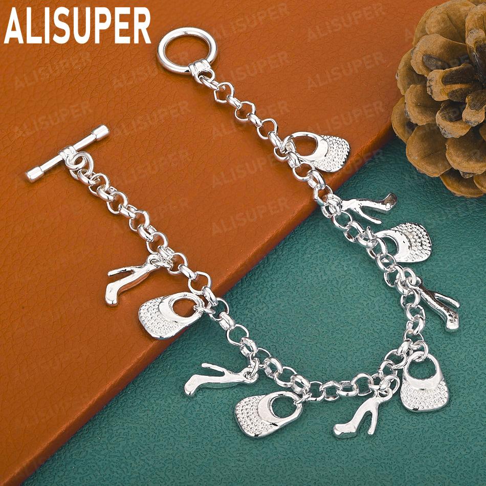 925 Sterling Silver Fashion Element Side Chain Beautiful Bracelet Gift Jewelry 20CM
