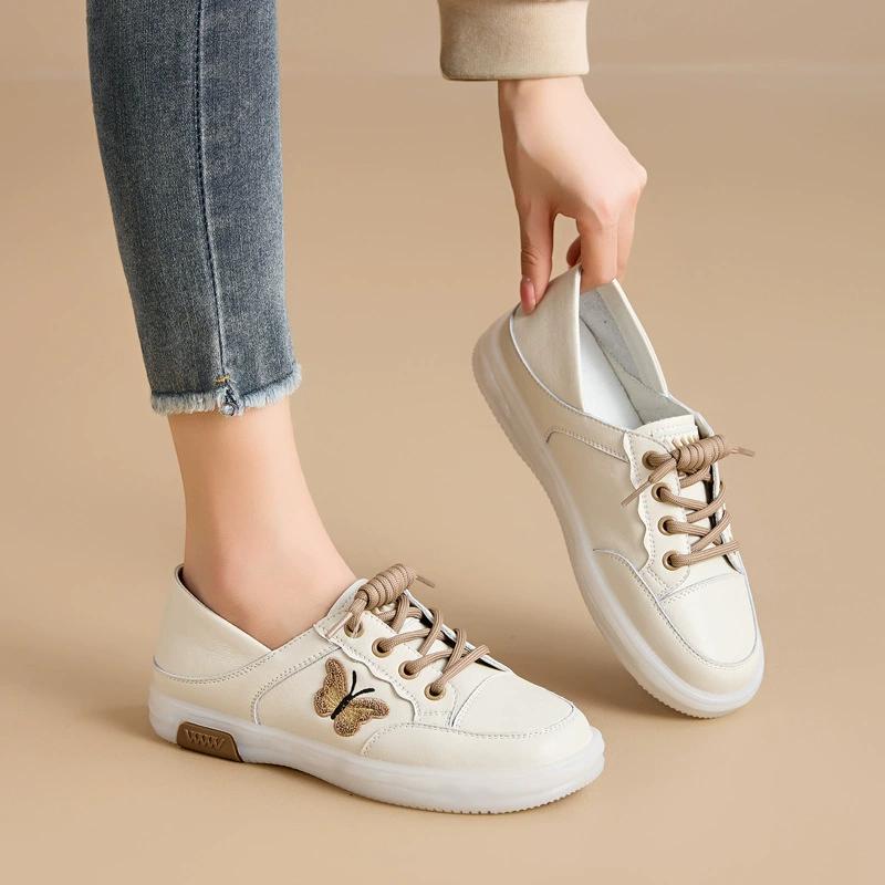 Fashion GKTINOO Women Sneakers Big Size 2025 Spring New Genuine Leather Loafers Women Casual Lace-up Women's Nurse Shoes