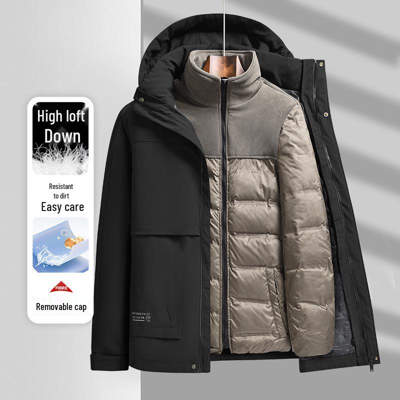 Men's Mid-Length Winter Down Jacket with Detachable Liner and Hood – Suitable for Middle-Aged and Elderly, Dad's Style, Thickened Coat