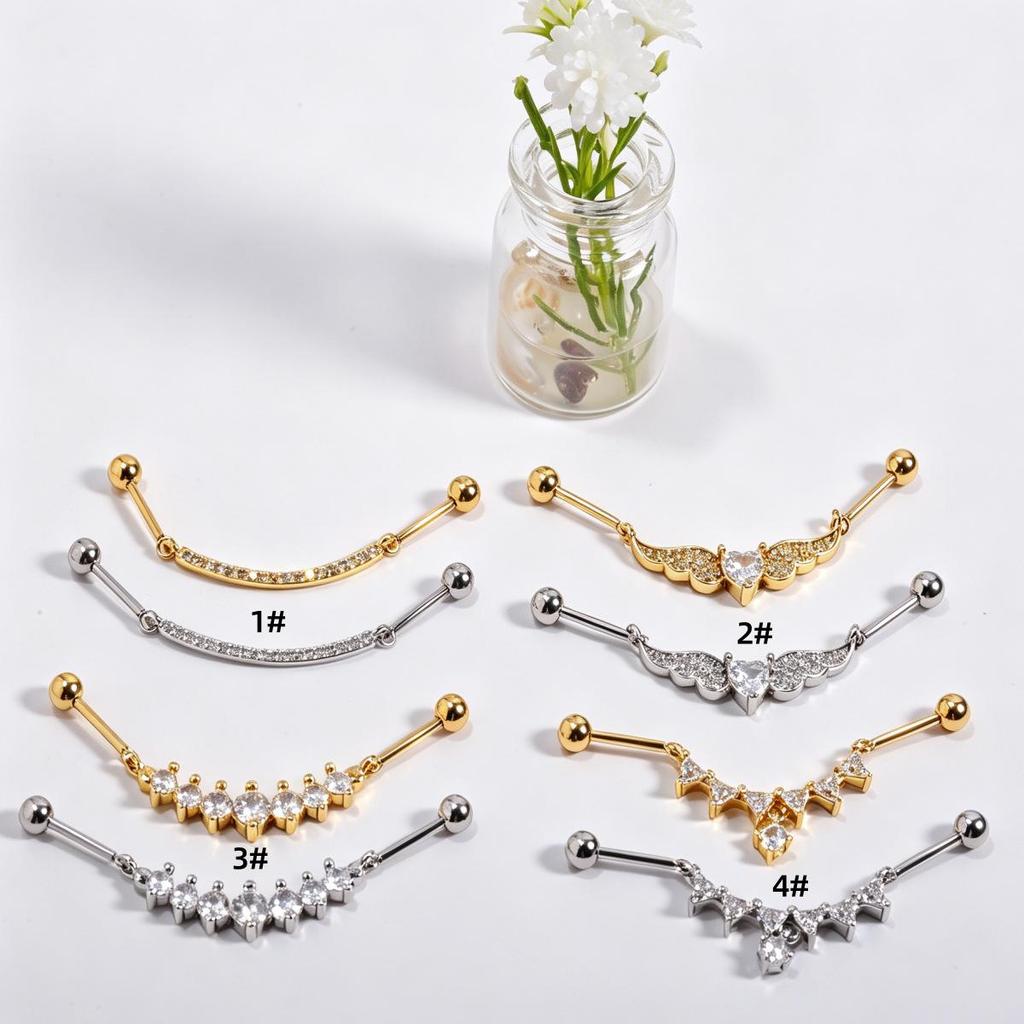 316L Stainless Steel Bar with Copper Micro-Inlaid Zircon Ear Bridge/Cartilage Industrial Earrings