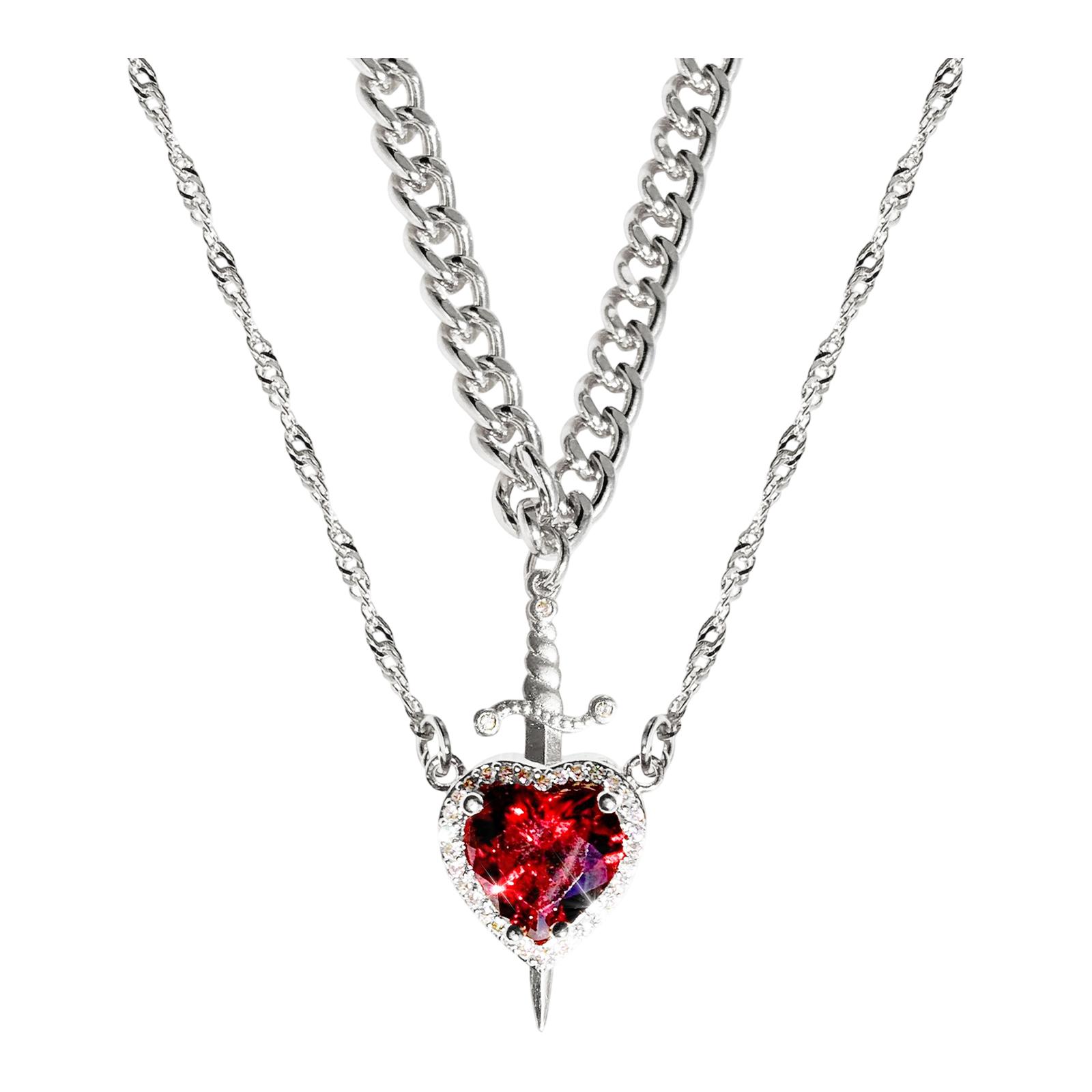 

New Hot-selling Red Crystal Heart-shaped Dagger Pendant Necklace One Size