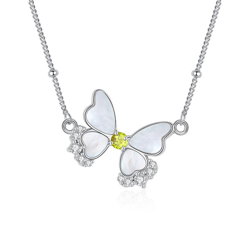 Sterling Silver Butterfly Necklace, Natural Gemstone Pendant for Ladies Gift