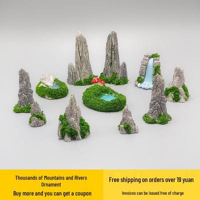 Miniature Rockery Waterfalls with Moss and Stones for DIY Landscaping