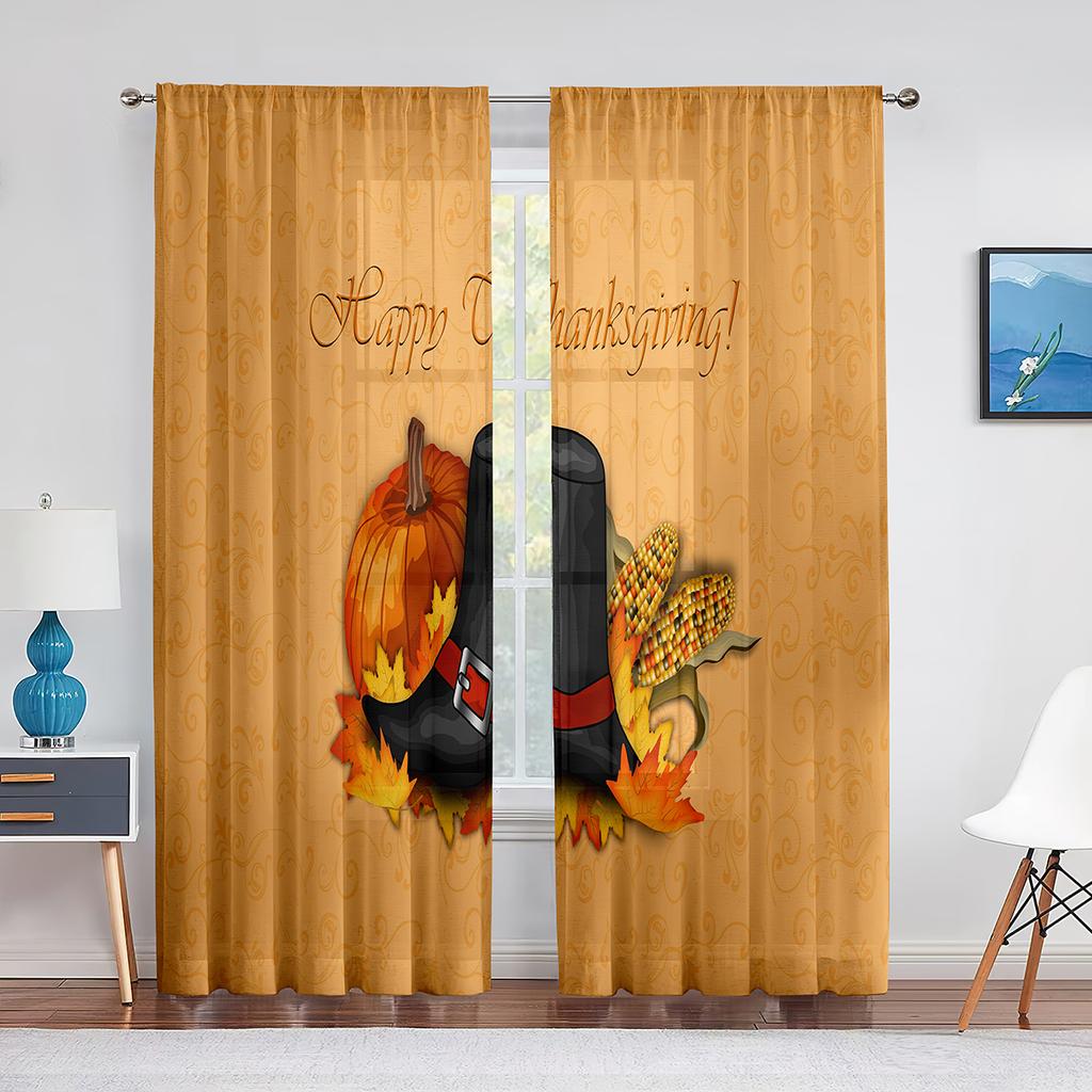 Święto Dziękczynienia Rustykalne Jesienne Drewniane Tło Przezroczysty Zasłona do Salonu Holu Ściana Dekoracja Domowe Okno Nadruk Tiulowe Zasłony