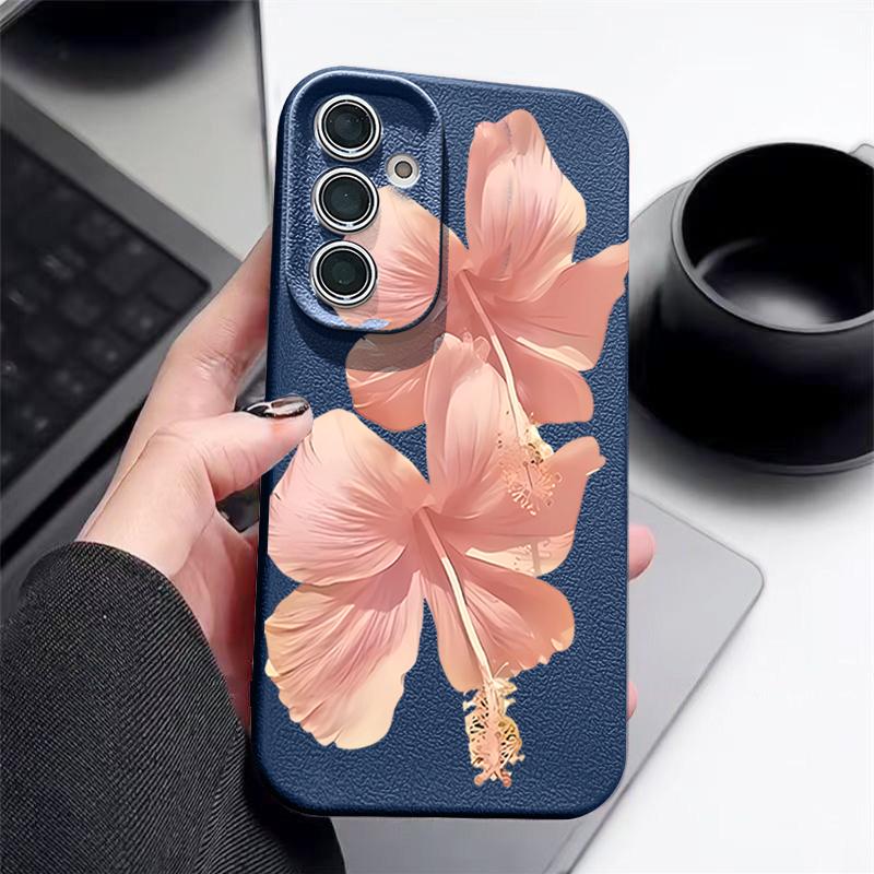Pink Hibiscus Flower Pattern Case For Samsung Galaxy S26 S25 S24 Ultra S23 S22 S21 FE A54 A15 A35 A55 A16 A26 A36 A56 A17 A37 A57 5G Funda