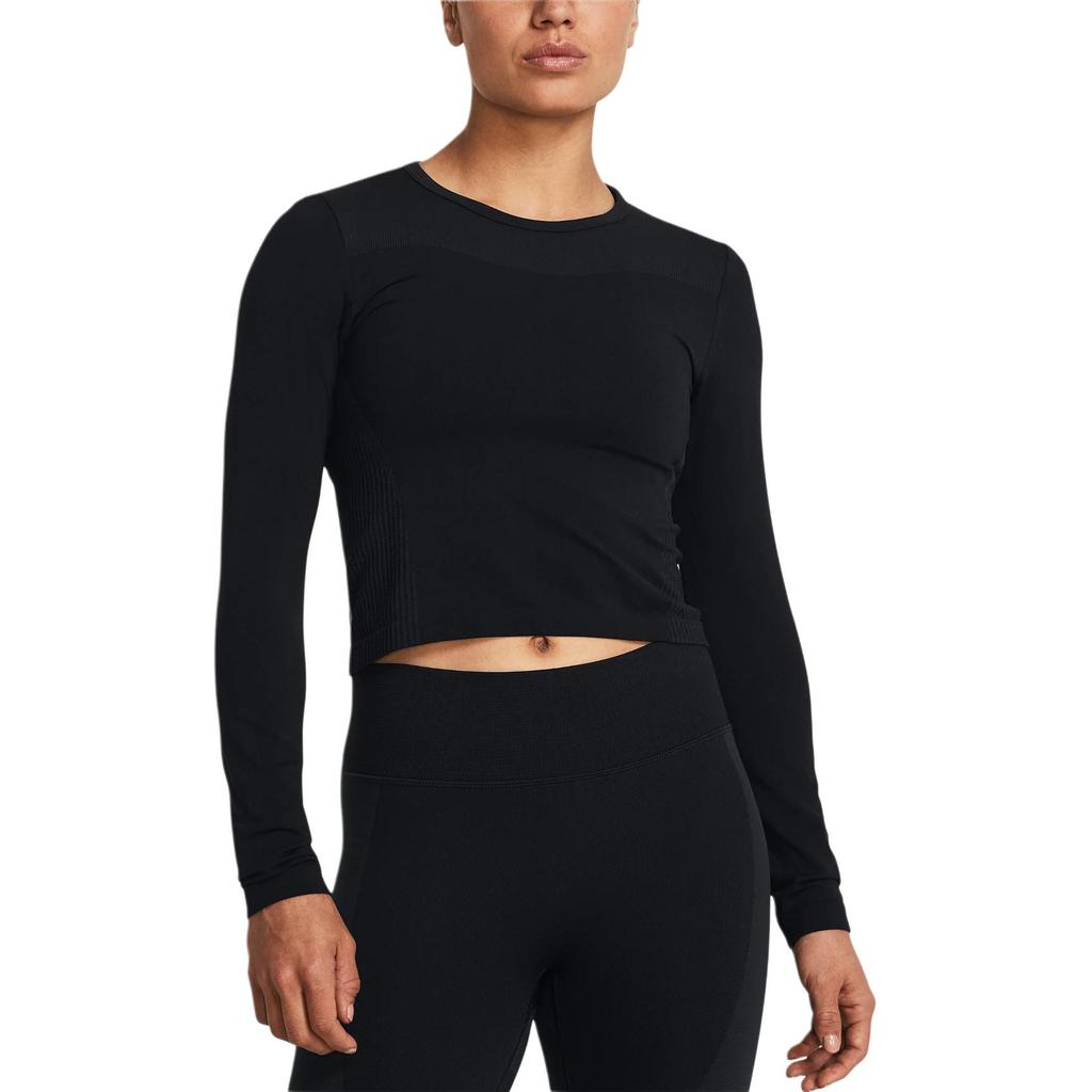 Under Armour UA Vanish Elite Solid Color Crew Neck Long Sleeve T-Shirt Women Tops Black 1383649-001