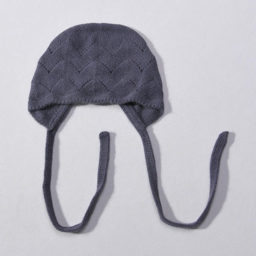 Solid Color Lace-up Knitted Hat, Photo Artifact Rabbit Down Rabbit Fur, Windproof Soft Waxy Bag Head In Autumn and Winter, Showing Face and Small Ear