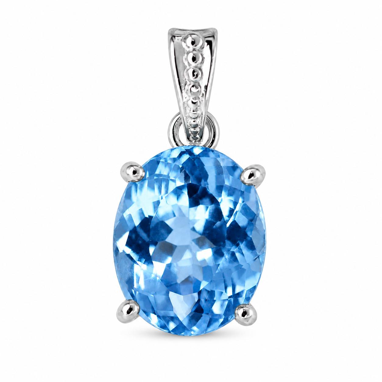 Natural Blue Aquamarine Pendant 925 Sterling
