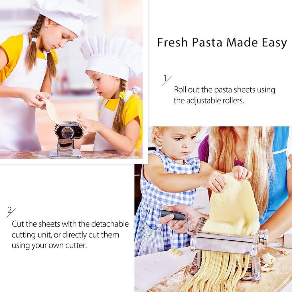 Macchina Per Pasta Manuale Con 9 Spessori Regolabili – Tagliapasta Per Spaghetti, Lasagna E Ravioli, In Acciaio Inox, Include 2 Lame E Morsetto Da Tavolo