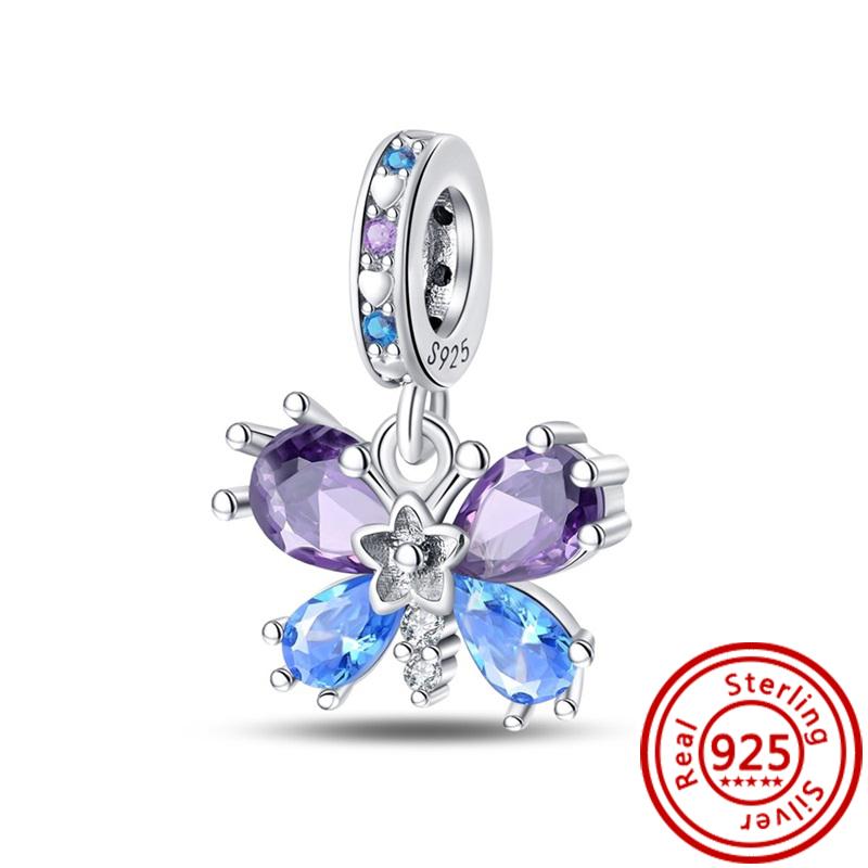 Passform Pantaro Charms Armband Damen Zirkon 925 Kupfer Buntes Muranoglas Schloss Schmetterling Libelle Krabbe Blaue Nachthimmel Perlen