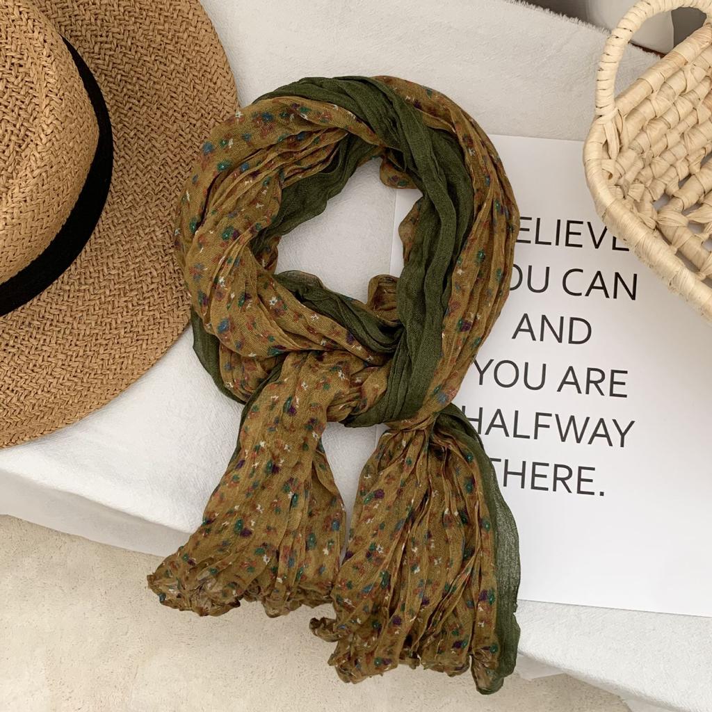 Women's Cotton and Linen Scarf Floral Scarf Splicing Literary and Artistic Fashion Warm Scarf Shawl