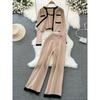 Fashion Suit K-style Long Sleeves Contrast Color Knitting Cardigan Coat Vest Three-Piece Set High Waist Slimming and Straight Loose Pants