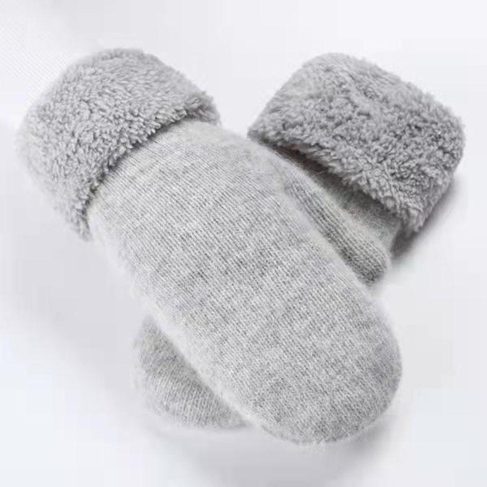 Double Layer All Fingers Mittens Solid Color Fur Knitted Gloves Fashion Winter Gloves  Women Girl