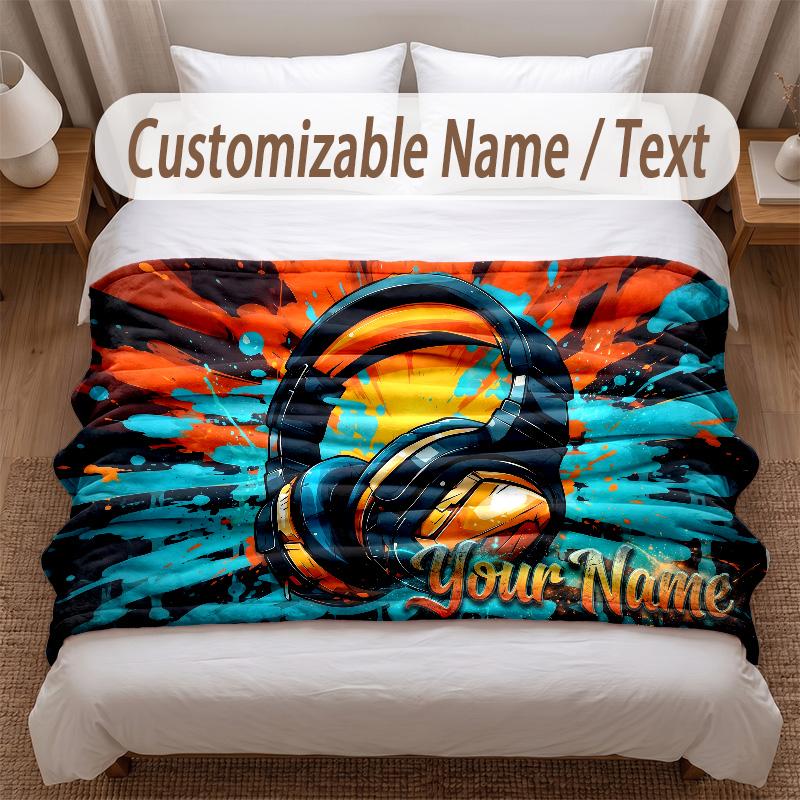 Music DJ Theme Soft Blanket Personalized Custom Name Text Print Warm Blanket Home Sofa Bedroom Decor