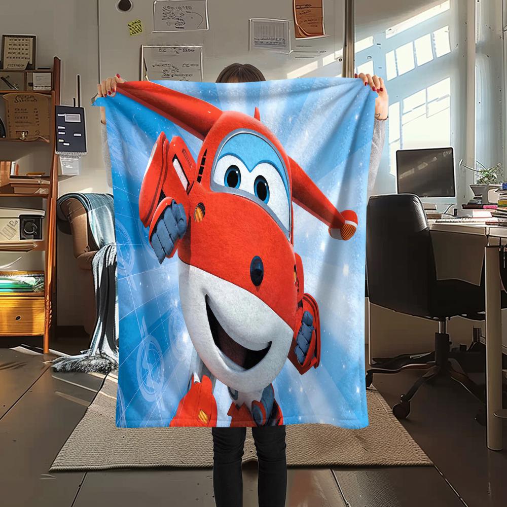 1 ks Flísová deka s potiskem Super Wings, Vysoce kvalitní, Pohodlná pro všechna roční období, Domácí dekorace, Teplo a pohodlí, Perfektní jako vánoční dárky