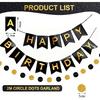 Black Happy Birthday Banner, Black and Metallic Gold Balloons for Birthday Celebrations