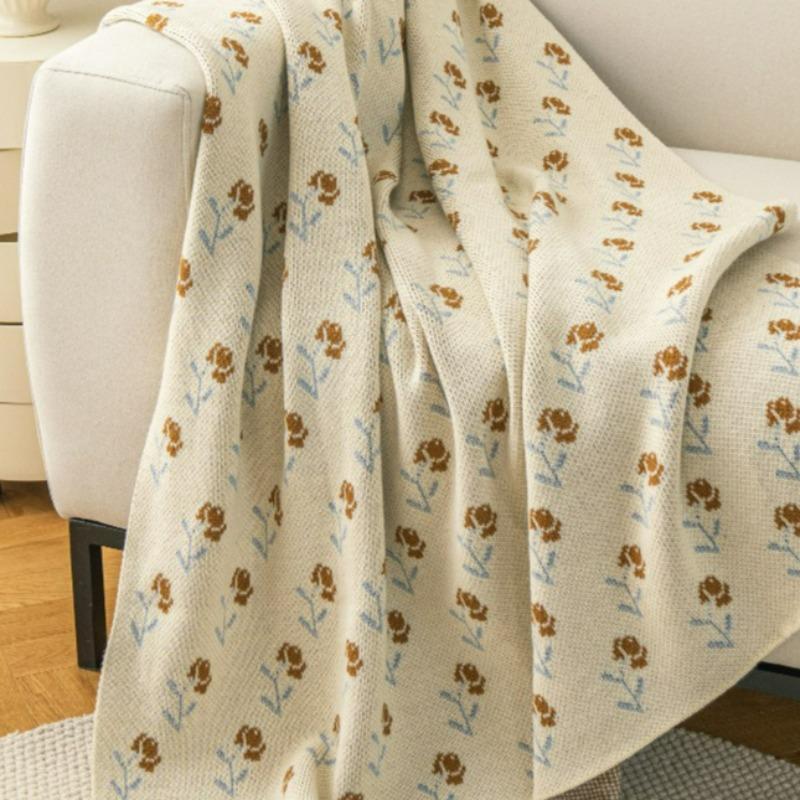 Modern Simple Knitted Blanket Throm Flowers Autumn and Winter Warm Nap Air Conditioning Blanket Bed Luxury Multi-Use