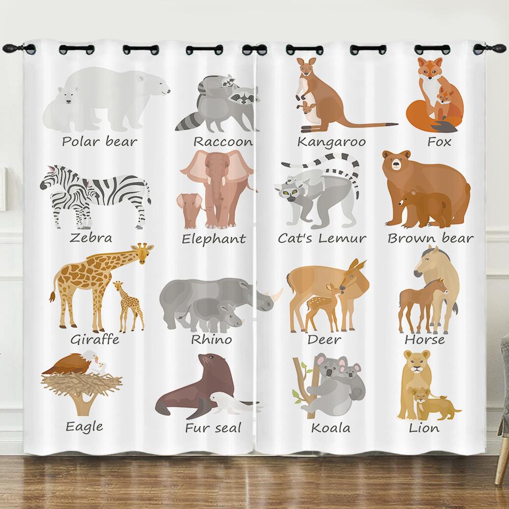 Curtain Cartoon Animal Curtain Digital Printing 3D Blackout Curtain Blindout Bedroom No Punching