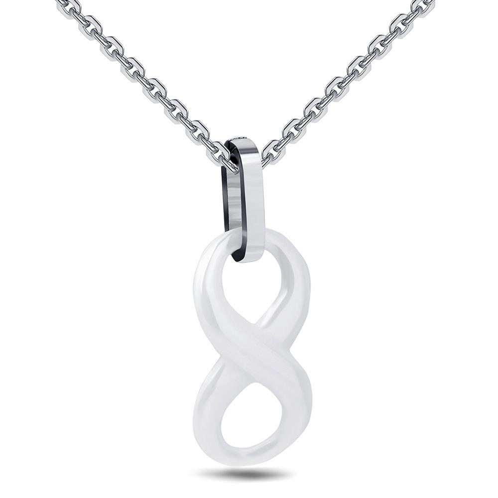 European-American Fashion Infinity Ceramic Pendant Necklace with Titanium Steel Chain белый