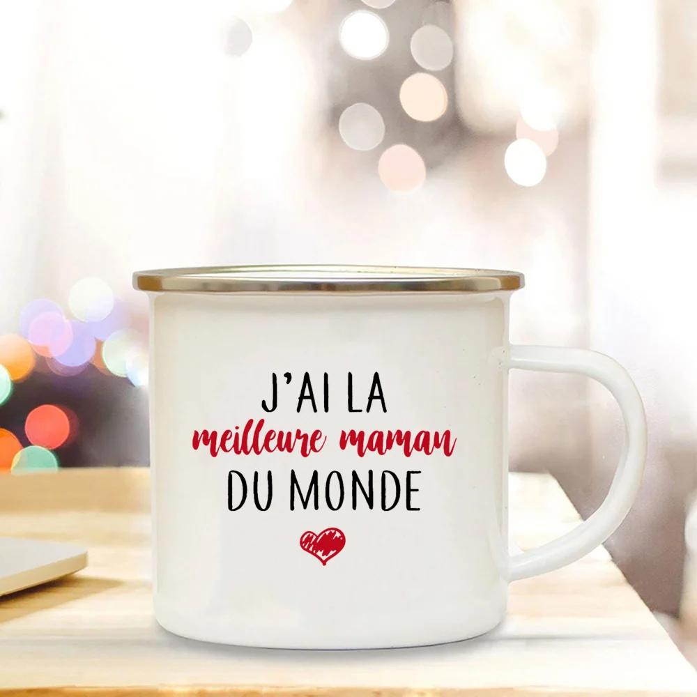 Best Mom In The World French Print Enamel Mug Creative Coffee Cup Drinks Water Milk Cup Enamel Mug Home Drinkware Gift for Maman