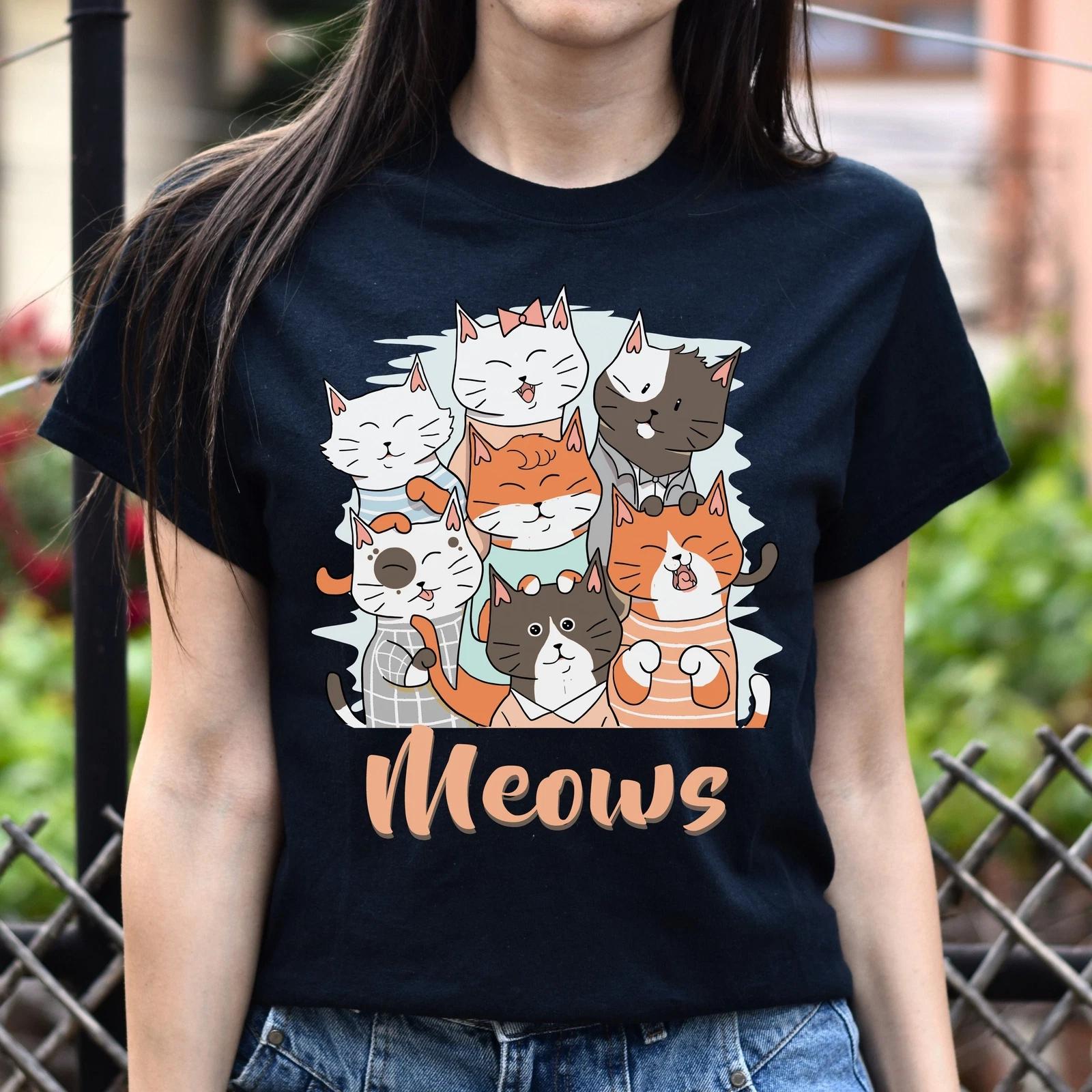 Meows funny cats Unisex shirt cat mama tee Black Dark Heather S