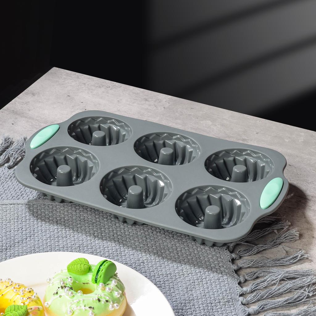 Silikonowa forma do pączków z 6 otworami, nieprzywierająca, do wypieku pączków, ciast muffinowych w kształcie kwiatów i spirali, wielokrotnego użytku
