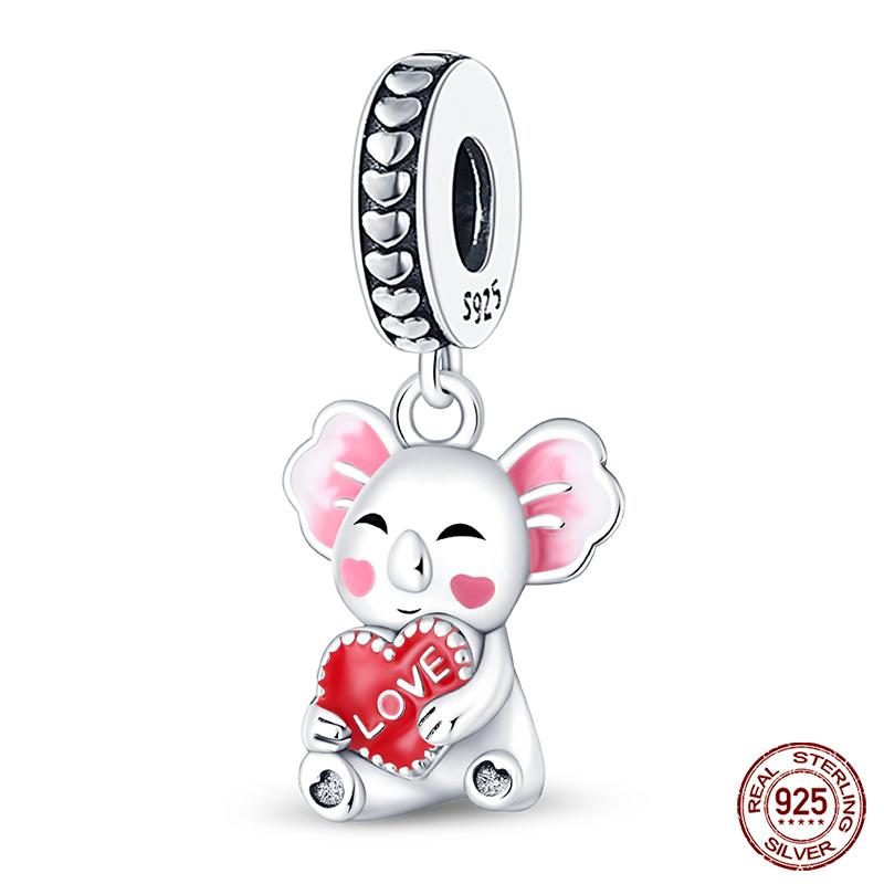 Copper Pink Collection Heart Shape Charm Beads For Brand Original Bracelet Diy Jewelry Gift