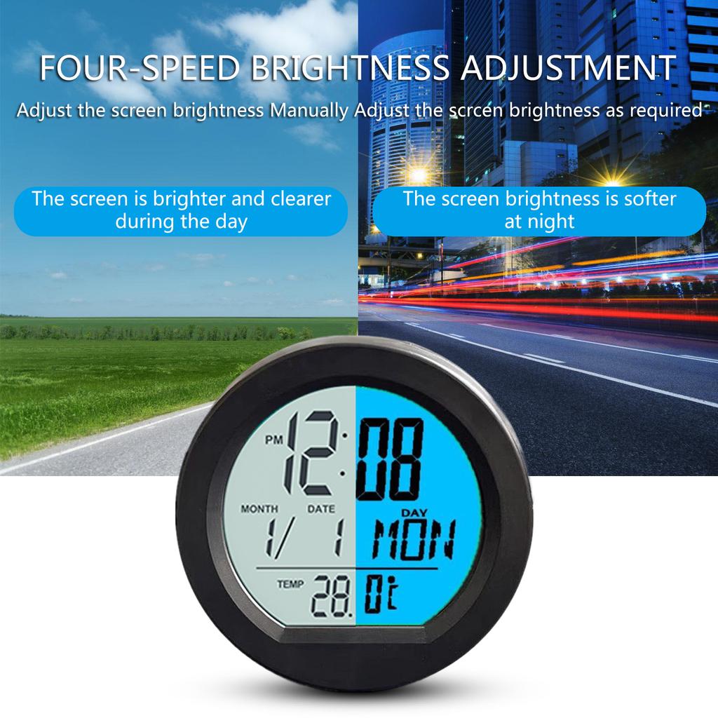 Car Digital Thermometer Clock Automotive Dashboard Mount Clock Solar Powered Date Week Clock with Temperature Display