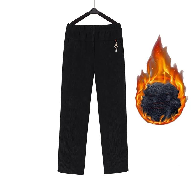 Women Autumn Winter Oversize Corduroy Straight Trousers Mother Fleece Thicke Warm Casual Pants Female