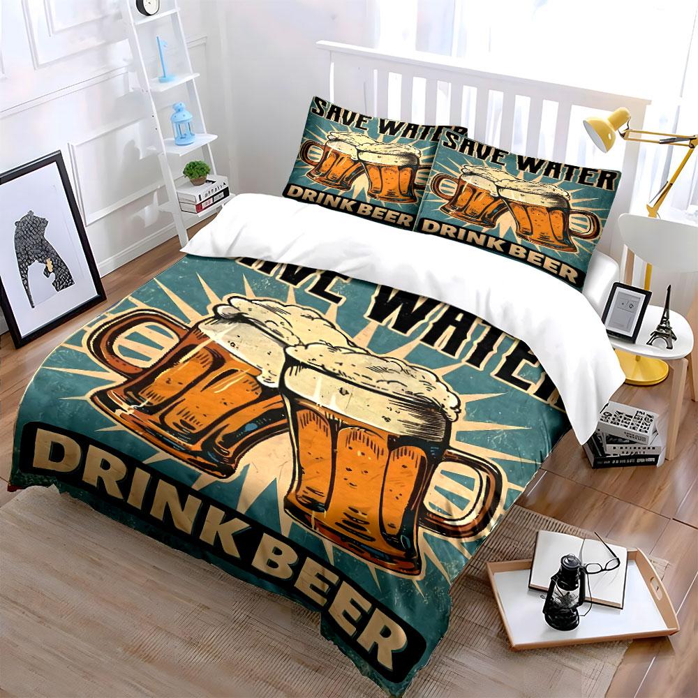 Beer mugs and text. Bedding sets Duvet cover sets Duvet covers Pillowcases(1* Duvet Cover 2* Pillowcases without duvet insert)