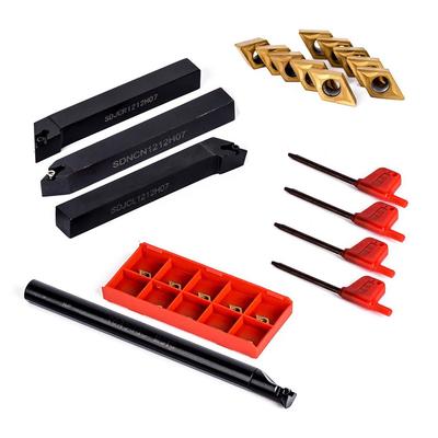 4Pcs Lathe Boring Bar Turning Tool Holder 10pcs DCMT070204 Indexable Carbide Inserts And Wrenches Metal Lathe Cutting Tools