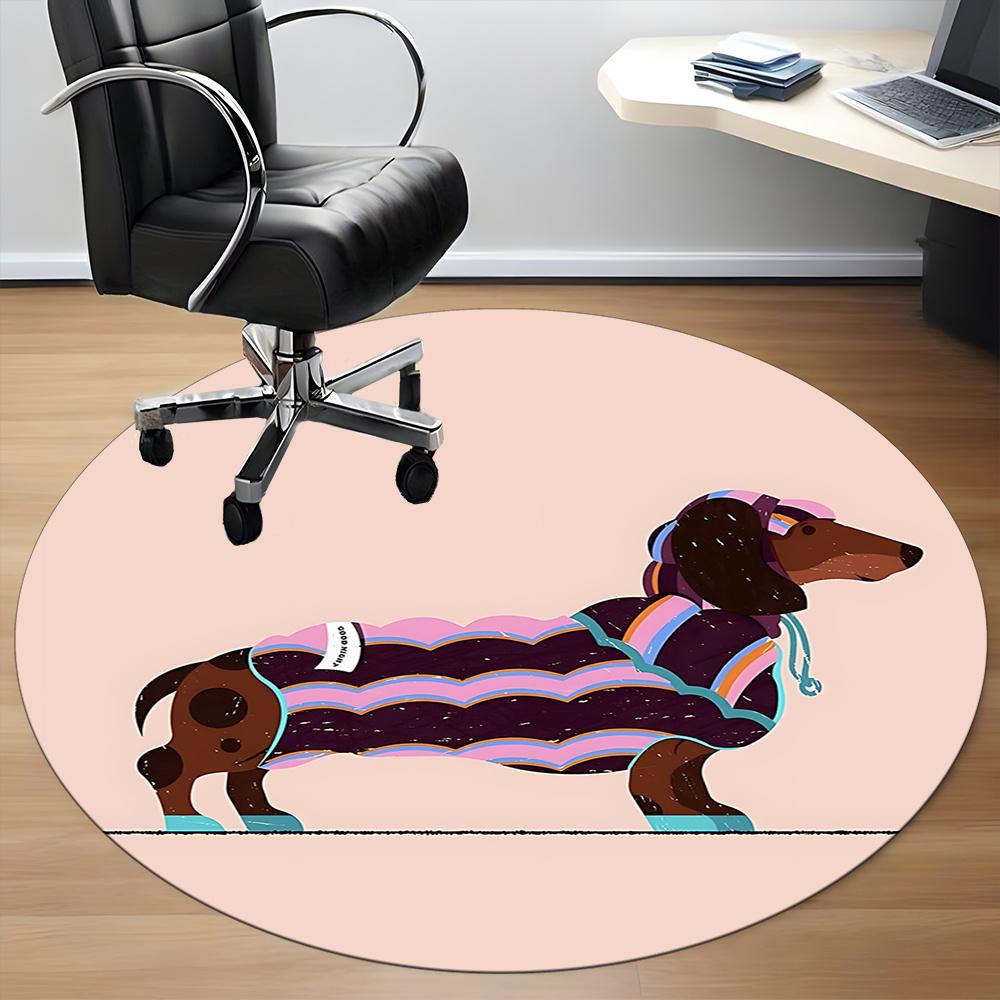 1pc Dachshund Blanket Office Round Area Rug, Indoor Mat Suitable ForOffice, Under Office Chairs Bedroom Living Room Home Decor, Room Deco U51