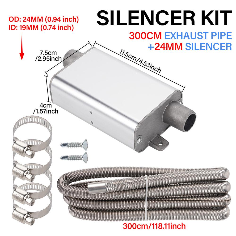 24mm Parking Heater Exhaust Muffler Kit with Stainless Steel Exhaust Pipe Universal for RV Truck Marine Keeps The Air Fresh