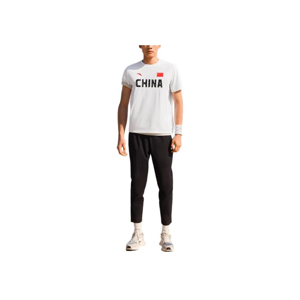 Anta All-Weather Series Solid Color Crew Neck Pullover Brand Logo National Flag Letter Print Short Sleeve T-Shirt Men T-Shirt White 152220115-3